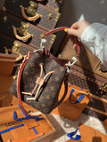 LV Neonoé Monogram Canvas Bucket Bag with Leather Trim and Shoulder Strap
