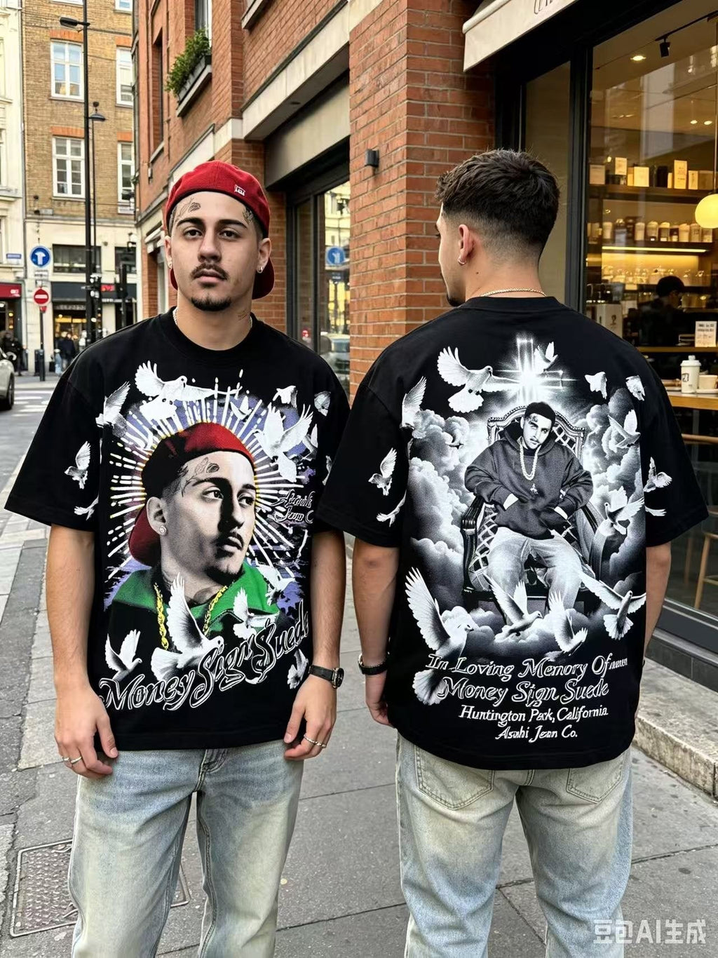 ASAALL Portrait and Dove Graphic Short-Sleeve T-Shirt — context