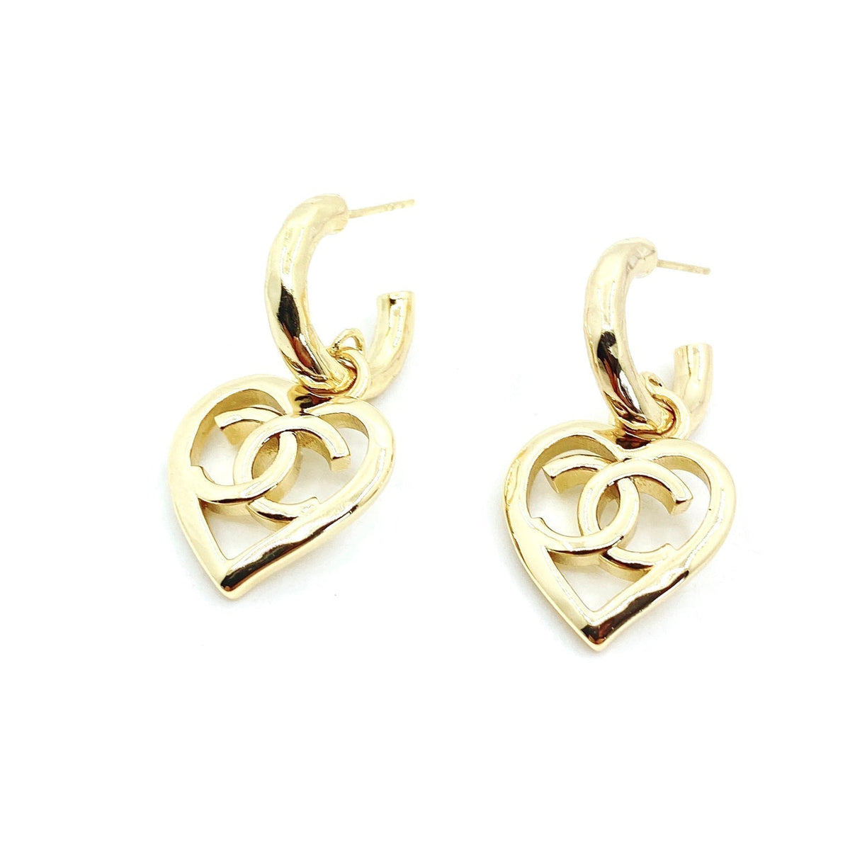Chanel Heart Pendant Earrings - 18K Yellow Gold