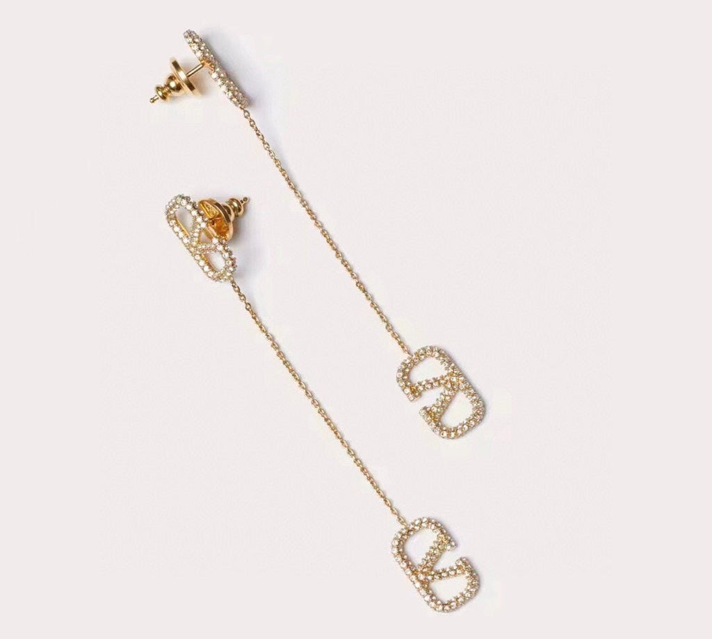 Valentino Crystal Valentino Signature Earrings - 18K Yellow Gold