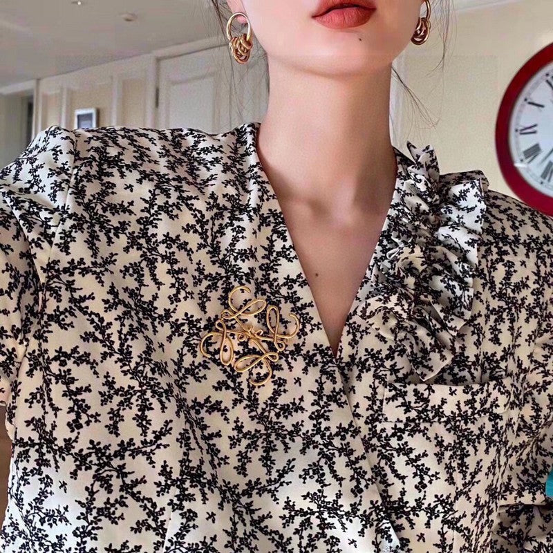 LOEWE Anagram Gold Brooch