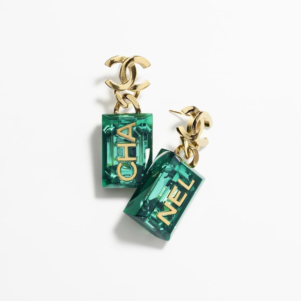 Chanel Green Perfume Bottle Earrings - 18K Yellow Gold